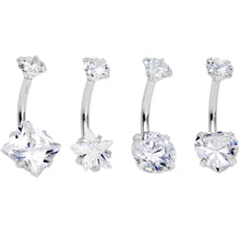 Load image into Gallery viewer, Clear Gem Round Rhombus Heart Star Belly Ring Set of 4
