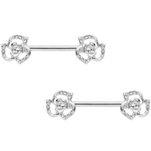 将图片加载到图库查看器，14G 9/16 Clear Gem Full Flower Barbell Nipple Ring Set
