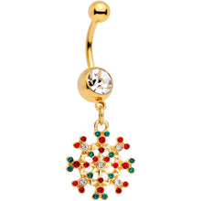 Load image into Gallery viewer, Red Green Gem Gold Tone Winter Blizzard Dangle Belly Ring

