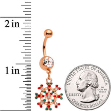 Load image into Gallery viewer, Red Green Gem Rose Gold Tone Winter Blizzard Dangle Belly Ring

