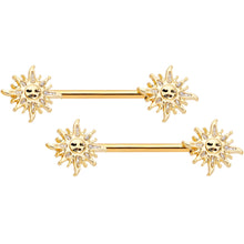Load image into Gallery viewer, 14G 9/16 Gold Tone Happy Sun Barbell Nipple Ring Set
