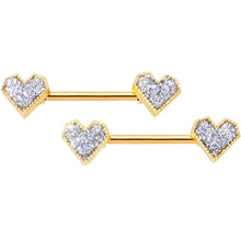 Load image into Gallery viewer, 14G 9/16 Gold Tone Valentine Heart Barbell Nipple Ring Set
