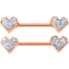 Load image into Gallery viewer, 14G 9/16 Rose Gold Tone Valentine Heart Barbell Nipple Ring Set
