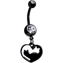 Load image into Gallery viewer, Clear Gem Black And White Cat Lover Silhouette Dangle Belly Ring
