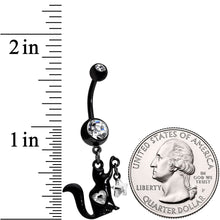 Load image into Gallery viewer, Clear Gem Black Paw That Holds The Stars Cat Dangle Belly Ring
