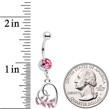 将图片加载到图库查看器，Pink Gem Scrolling Embellished Heart Dangle Belly Ring

