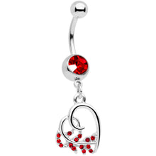 将图片加载到图库查看器，Red Gem Scrolling Embellished Heart Dangle Belly Ring
