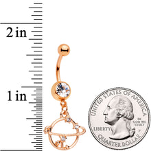 Load image into Gallery viewer, Clear Gem Rose Gold Tone Stars Orbit Planet Saturn Dangle Belly Ring
