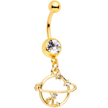 Load image into Gallery viewer, Clear Gem Gold Tone Stars Orbit Planet Saturn Dangle Belly Ring
