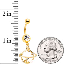 Load image into Gallery viewer, Clear Gem Gold Tone Stars Orbit Planet Saturn Dangle Belly Ring
