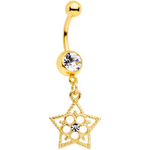 Load image into Gallery viewer, Clear Gem Gold Tone Star and Snow Flower Dangle Belly Ring
