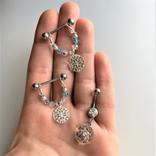 将图片加载到图库查看器，Clear Gem Ring Around a Snowflake Dangle Belly Ring
