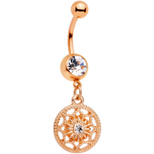 Load image into Gallery viewer, Color Gem Rose Gold Tone Ring Around a Snowflake Dangle Belly Ring
