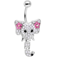 将图片加载到图库查看器，Clear Pink Gem Hinged Trunk Elephant Dangle Belly Ring
