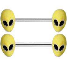 Load image into Gallery viewer, 14G 9/16 Yellow Glow in the Dark Aliens Barbell Nipple Ring Set
