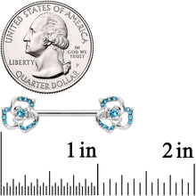 将图片加载到图库查看器，14G 9/16 Blue Gem Rose Flower Barbell Nipple Ring Set
