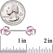 Load image into Gallery viewer, 14G 9/16 Pink Gem Rose Flower Barbell Nipple Ring Set
