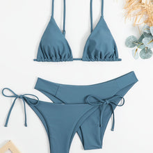 Load image into Gallery viewer, Essential Edge 3-Piece Bikini Set for Women – Solid Color High-Cut Triangle Top Two-Style Bottoms with Side Lace-Up Design &amp; Quick-Drying Comfort – Versatile Women's Swimwear for Summer Pool Beach &amp; Travel
