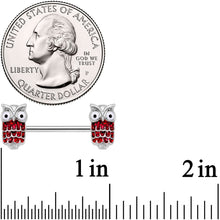 Load image into Gallery viewer, 14G 9/16 Red Happy Holiday Hoot Owl Barbell Nipple Ring Set
