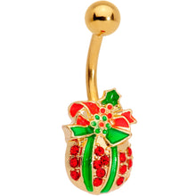 将图片加载到图库查看器，Clear Gem Gold Tone Red Holiday Gift Ornament Belly Ring Set of 4
