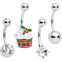 Load image into Gallery viewer, Clear Gem Red Holiday Cupcake Belly Ring Set of 4
