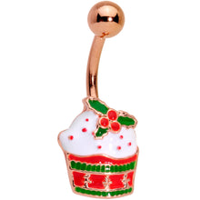 Load image into Gallery viewer, Clear Gem Rose Gold Tone Red Holiday Cupcake Belly Ring Set of 4
