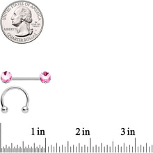 Load image into Gallery viewer, 14G 5/8 1/2 Pink Gem Horseshoe Barbell Nipple Ring Set
