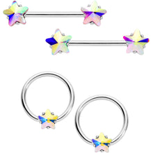 Load image into Gallery viewer, 14G 9/16 1/2 Aurora Star Gem BCR Barbell Nipple Ring Set
