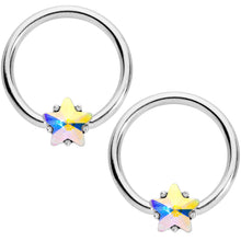 Load image into Gallery viewer, 14G 9/16 1/2 Aurora Star Gem BCR Barbell Nipple Ring Set
