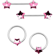 Load image into Gallery viewer, 14G 9/16 1/2 Pink Star Gem BCR Barbell Nipple Ring Set
