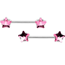 Load image into Gallery viewer, 14G 9/16 1/2 Pink Star Gem BCR Barbell Nipple Ring Set
