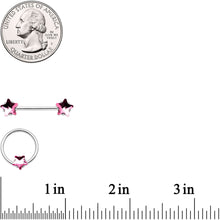 Load image into Gallery viewer, 14G 9/16 1/2 Pink Star Gem BCR Barbell Nipple Ring Set
