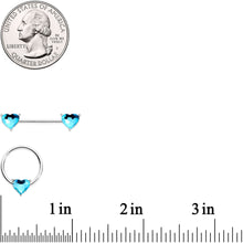 Load image into Gallery viewer, 9/16 1/2 Aqua Heart Gem BCR Barbell Nipple Ring Set

