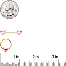 Load image into Gallery viewer, 14G Pink Heart Gem Gold Tone BCR Nipple Ring Set
