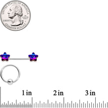Load image into Gallery viewer, 14G 9/16 1/2 Purple Blue Star BCR Barbell Nipple Ring Set
