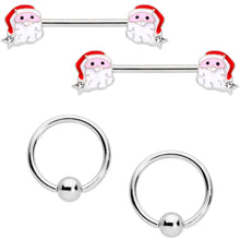 Load image into Gallery viewer, 14G 9/16 Santa Captive Barbell Nipple Ring Set of 4

