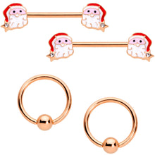 将图片加载到图库查看器，14G Rose Gold Tone Santa Captive Barbell Nipple Ring Set of 4
