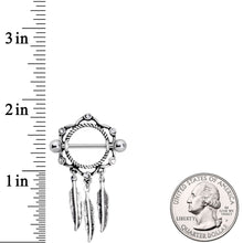 Load image into Gallery viewer, 14G 9/16 Clear Gem Lotus Flower Feather Dangle Nipple Shield Set
