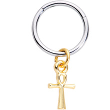 将图片加载到图库查看器，16G 3/8 Gold Tone Egyptian Ankh Hinged Dangle Segment Ring
