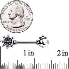 Load image into Gallery viewer, 14G 9/16 Wheel and Anchor Nautical Barbell Nipple Ring Set
