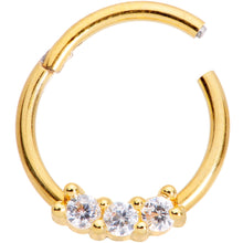 Load image into Gallery viewer, 16G 3/8 Clear CZ Gem Gold Tone Trio Hinged Segment Ring
