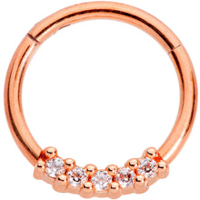 Load image into Gallery viewer, 16G 3/8 Clear CZ Gem Rose Gold Tone Quartet Hinged Segment Ring
