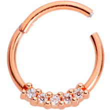 Load image into Gallery viewer, 16G 3/8 Clear CZ Gem Rose Gold Tone Quartet Hinged Segment Ring

