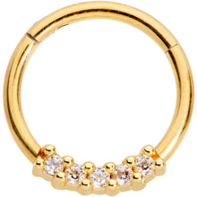 Load image into Gallery viewer, 16G 3/8 Clear CZ Gem Gold Tone Quartet Hinged Segment Ring
