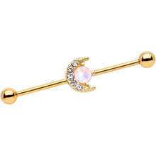 Load image into Gallery viewer, 14G Gold Tone Celestial Crescent Moon Industrial Barbell 38mm
