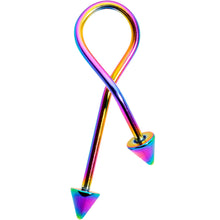Load image into Gallery viewer, 16G 25mm Rainbow Anodized Cone End Twister Cartilage Earring
