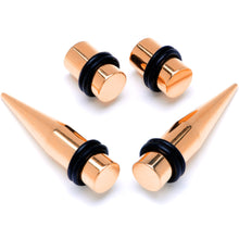 将图片加载到图库查看器，Rose Gold Tone PVD Straight Plug and Taper Set Sizes 5mm to 10mm

