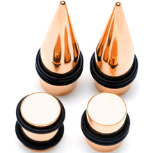 将图片加载到图库查看器，Rose Gold Tone PVD Straight Plug and Taper Set Sizes 5mm to 10mm
