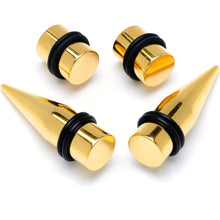 Load image into Gallery viewer, Gold Tone PVD Straight Plug and Taper Set Sizes 5mm to 10mm
