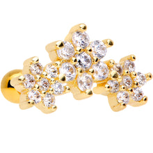 将图片加载到图库查看器，16G 5/16 Clear CZ Gold Tone Flowers Cartilage Tragus Earring
